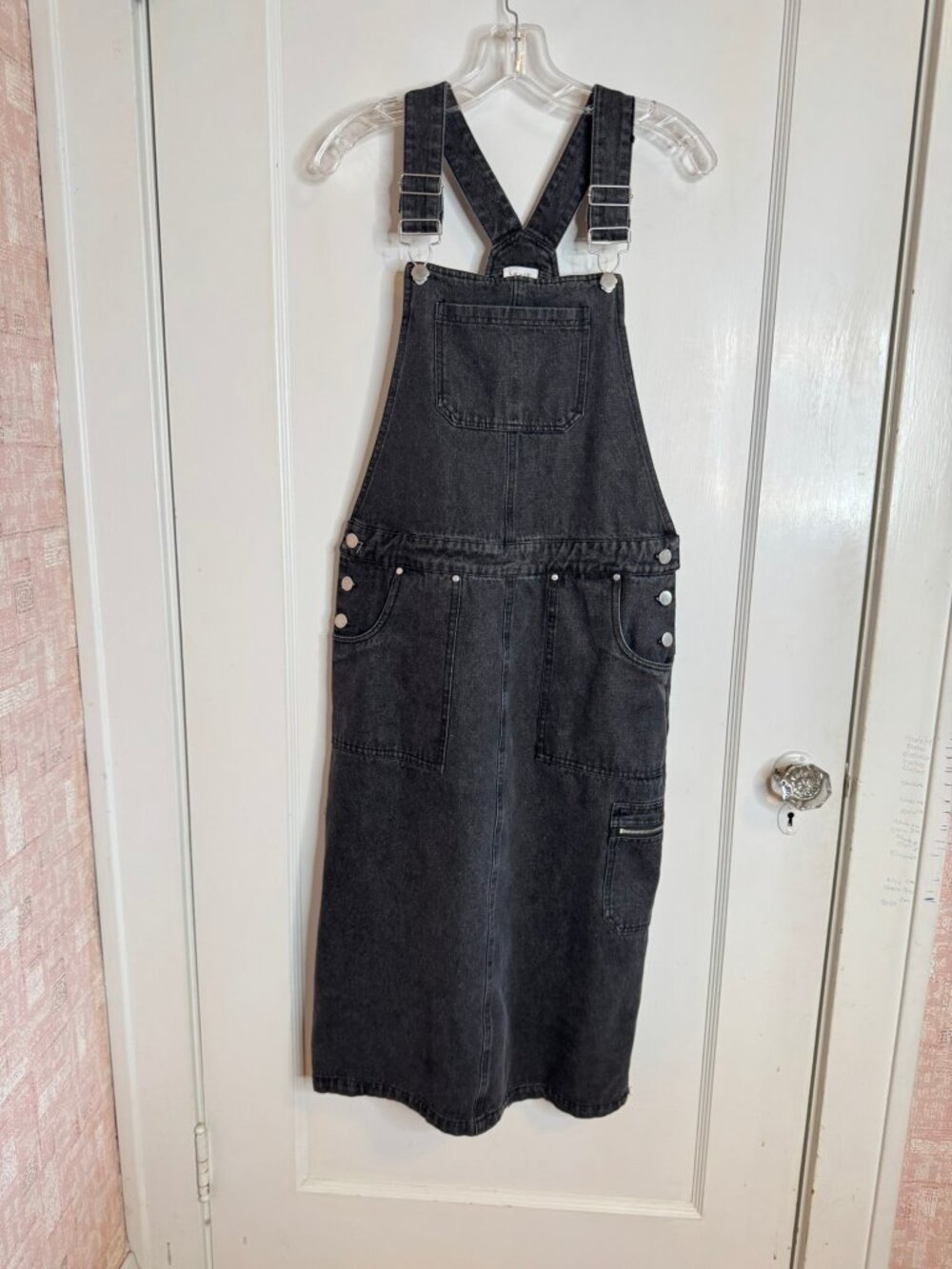 Le Lis Black Overalls Denim Midi Dress sz S
